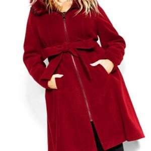 City Chic Miss Mysterious Coat in Cherry